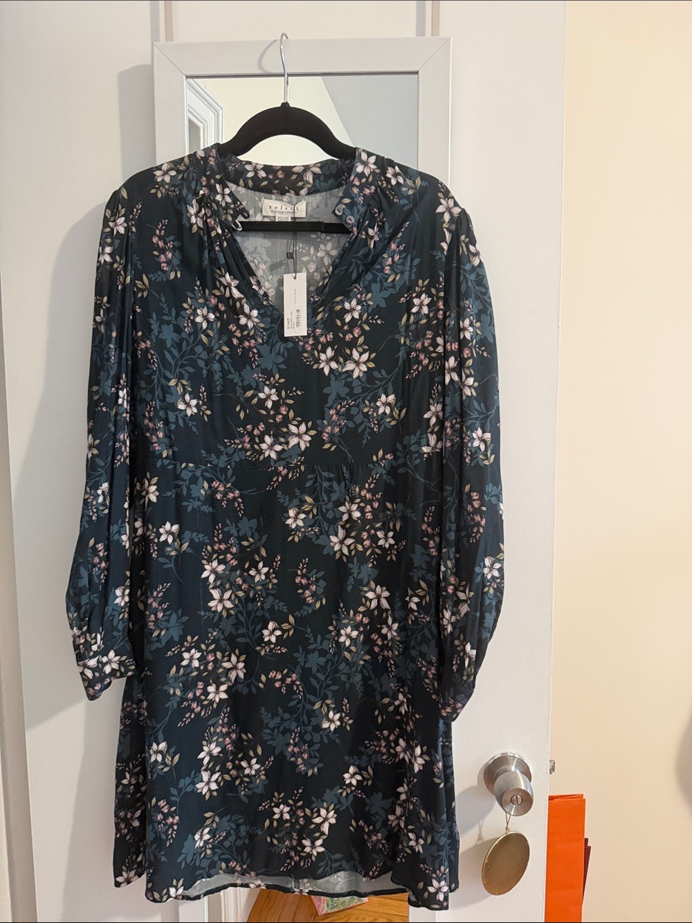 Velvet by Graham & Spencer Teal Floral Long-Sleeve V-Neck Dress
